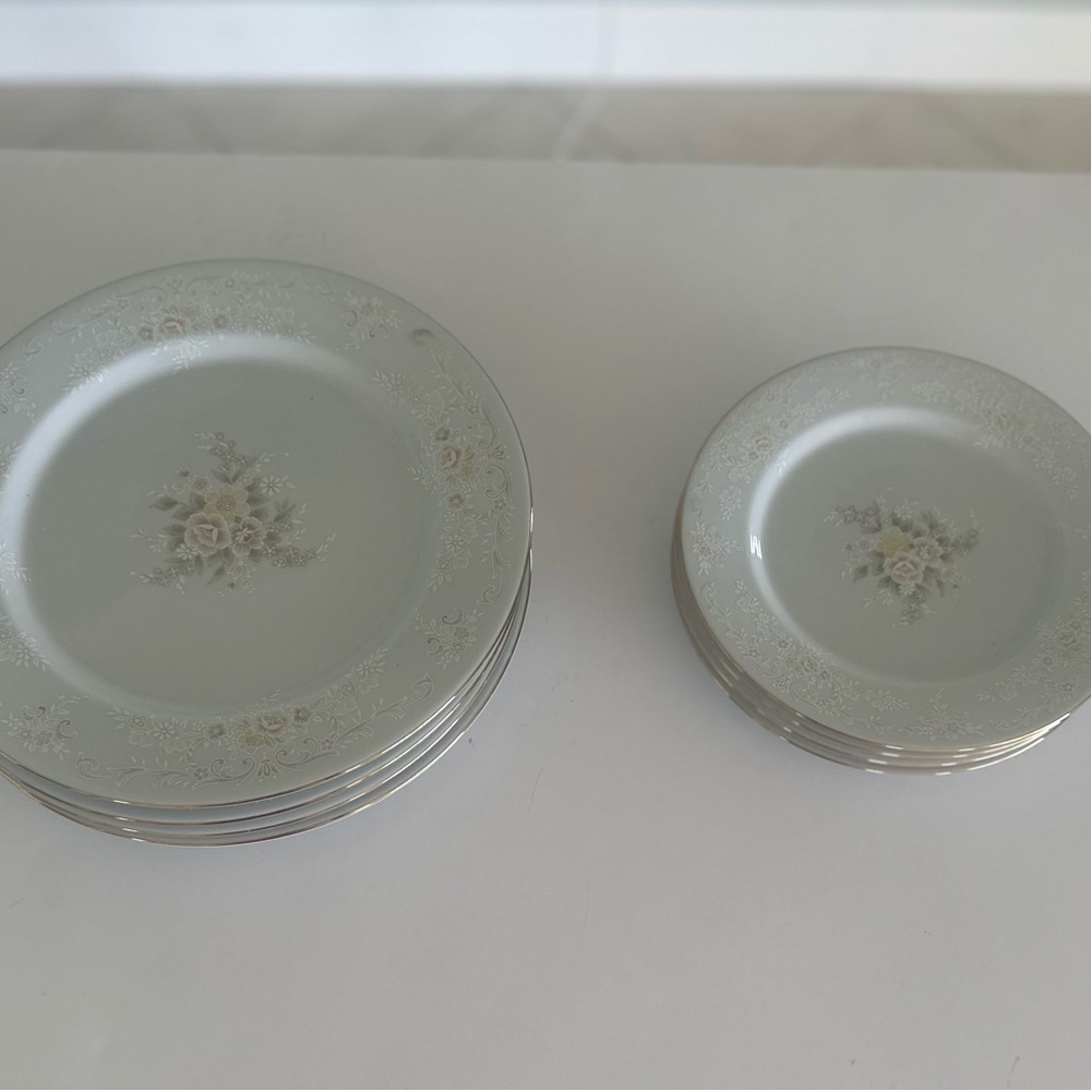 Floral Pattern China Set in white with gold trim and pastel flowers